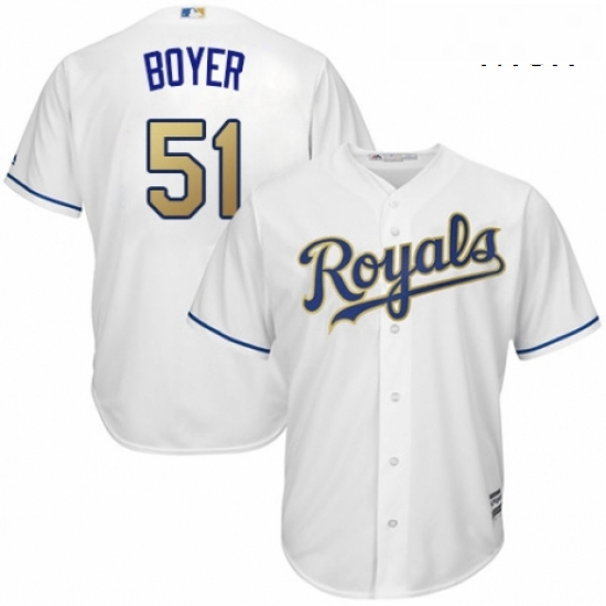 Mens Majestic Kansas City Royals 51 Blaine Boyer Replica White Home Cool Base MLB Jersey