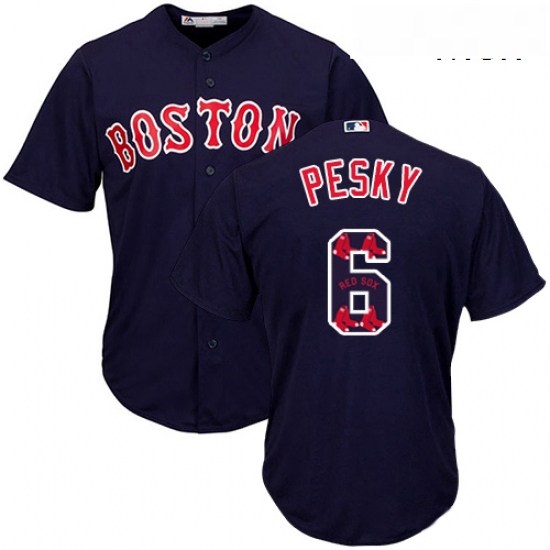 Mens Majestic Boston Red Sox 6 Johnny Pesky Authentic Navy Blue Team Logo Fashion Cool Base MLB Jers