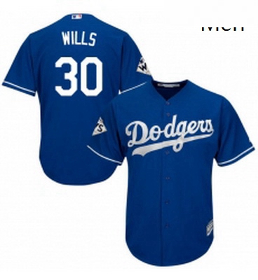 Mens Majestic Los Angeles Dodgers 30 Maury Wills Replica Royal Blue Alternate 2017 World Series Boun