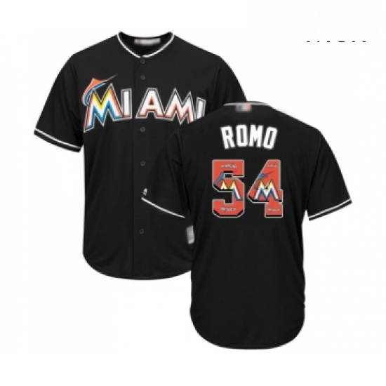 Mens Miami Marlins 54 Sergio Romo Authentic Black Team Logo Fashion Cool Base Baseball Jersey