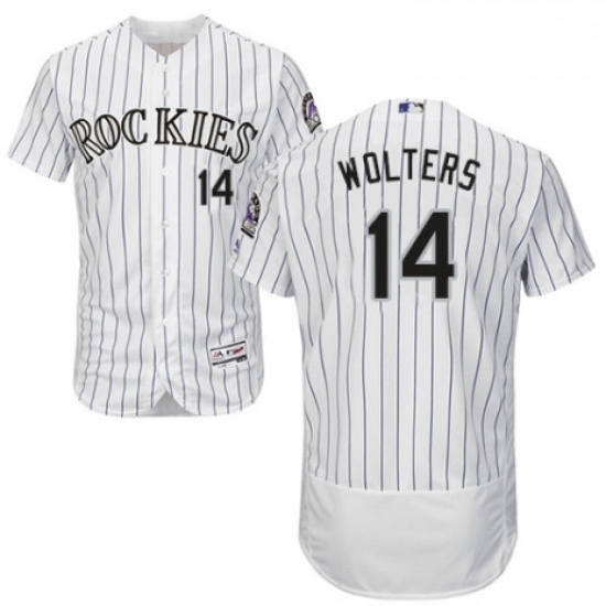 Mens Majestic Colorado Rockies 14 Tony Wolters White Home Flex Base Authentic Collection MLB Jersey