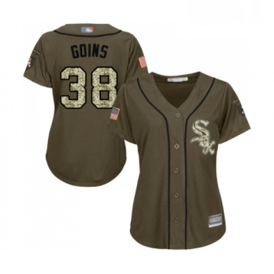 Womens Chicago White Sox 38 Ryan Goins Authentic Green Salute to Service Baseball Jersey