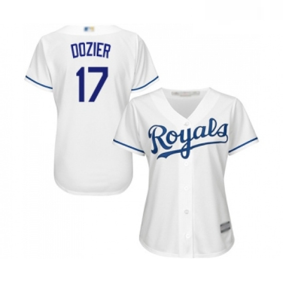 Womens Kansas City Royals 17 Hunter Dozier Replica White Home Cool Base Baseball Jersey