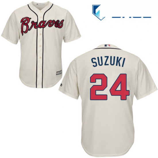 Youth Majestic Atlanta Braves 24 Kurt Suzuki Replica Cream Alternate 2 Cool Base MLB Jersey