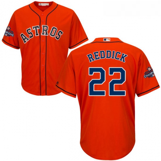 Youth Majestic Houston Astros 22 Josh Reddick Authentic Orange Alternate 2017 World Series Champions