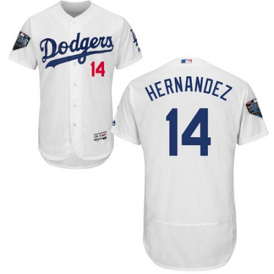 Mens Majestic Los Angeles Dodgers 14 Enrique Hernandez White Home Flex Base Authentic Collection 201