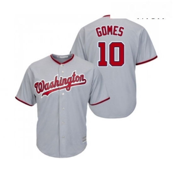 Mens Washington Nationals 10 Yan Gomes Replica Grey Road Cool Base Baseball Jersey