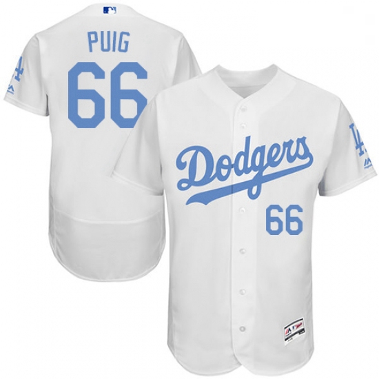 Mens Majestic Los Angeles Dodgers 66 Yasiel Puig Authentic White 2016 Fathers Day Fashion Flex Base 