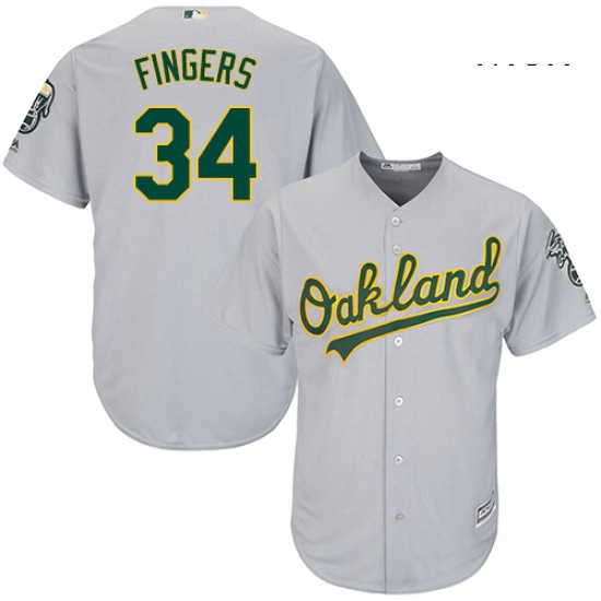 Mens Majestic Oakland Athletics 34 Rollie Fingers Replica Grey Road Cool Base MLB Jersey