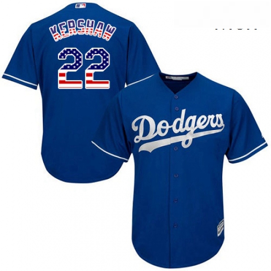 Mens Majestic Los Angeles Dodgers 22 Clayton Kershaw Authentic Royal Blue USA Flag Fashion Cool Base