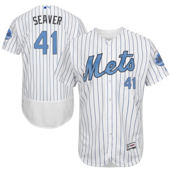 Mens Majestic New York Mets 41 Tom Seaver Authentic White 2016 Fathers Day Fashion Flex Base MLB Jer