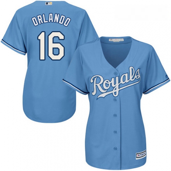 Womens Majestic Kansas City Royals 16 Paulo Orlando Replica Light Blue Alternate 1 Cool Base MLB Jer