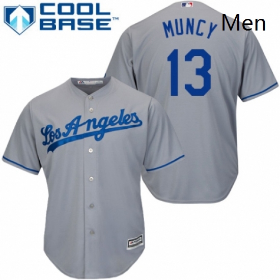 Mens Majestic Los Angeles Dodgers 13 Max Muncy Replica Grey Road Cool Base MLB Jersey