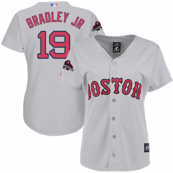 Womens Majestic Boston Red Sox 19 Jackie Bradley Jr Authentic Grey Road 2018 World Series Champions 