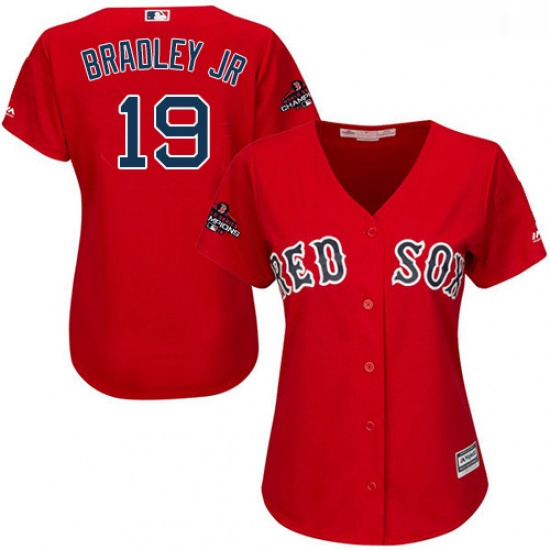 Womens Majestic Boston Red Sox 19 Jackie Bradley Jr Authentic Red Alternate Home 2018 World Series C