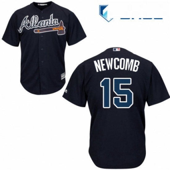 Youth Majestic Atlanta Braves 15 Sean Newcomb Authentic Blue Alternate Road Cool Base MLB Jersey