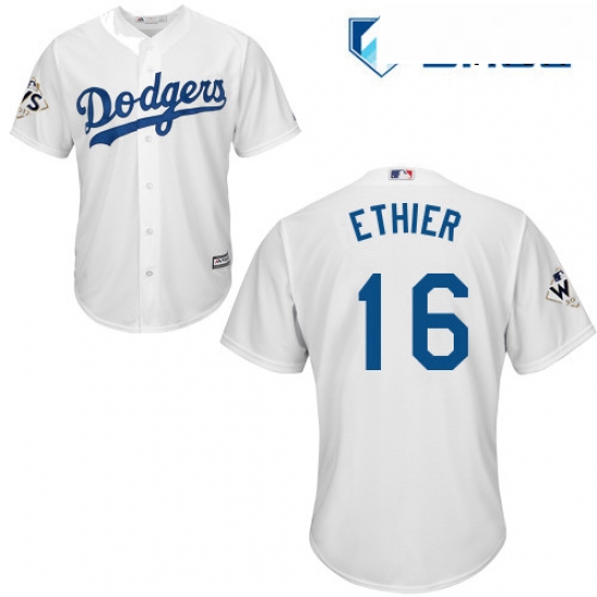 Mens Majestic Los Angeles Dodgers 16 Andre Ethier Replica White Home 2017 World Series Bound Cool Ba