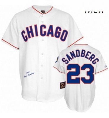 Mens Mitchell and Ness Chicago Cubs 23 Ryne Sandberg Replica White 1988 Throwback MLB Jersey