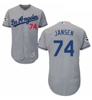 Mens Majestic Los Angeles Dodgers 74 Kenley Jansen Authentic Grey Road 2017 World Series Bound Flex 