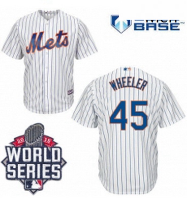 Mens Majestic New York Mets 45 Zack Wheeler Authentic White Home Cool Base 2015 World Series MLB Jer