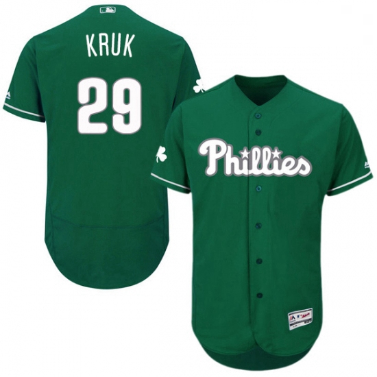 Mens Majestic Philadelphia Phillies 29 John Kruk Green Celtic Flexbase Authentic Collection MLB Jers