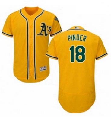 Mens Majestic Oakland Athletics 18 Chad Pinder Gold Alternate Flex Base Authentic Collection MLB Jer