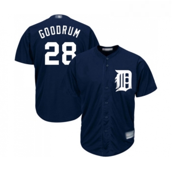 Youth Detroit Tigers 28 Niko Goodrum Replica Navy Blue Alternate Cool Base Baseball Jersey