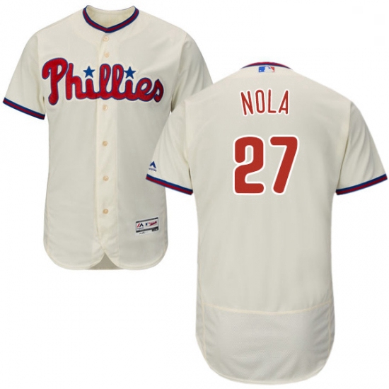 Mens Majestic Philadelphia Phillies 27 Aaron Nola Cream Alternate Flex Base Authentic Collection MLB