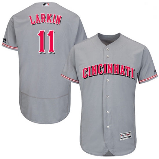 Mens Majestic Cincinnati Reds 11 Barry Larkin Grey Flexbase Authentic Collection MLB Jersey