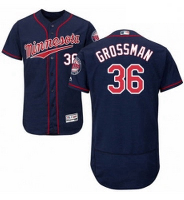 Mens Majestic Minnesota Twins 36 Robbie Grossman Authentic Navy Blue Alternate Flex Base Jersey Auth