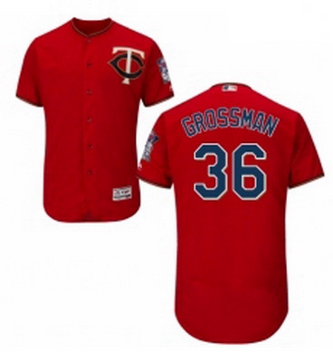 Mens Majestic Minnesota Twins 36 Robbie Grossman Authentic Scarlet Alternate Flex Base Authentic Col