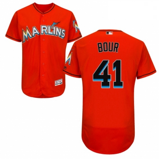 Mens Majestic Miami Marlins 41 Justin Bour Orange Alternate Flex Base Authentic Collection MLB Jerse