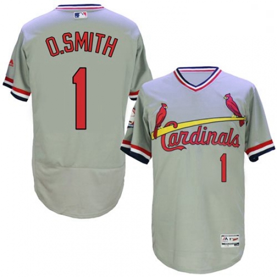 Mens Majestic St Louis Cardinals 1 Ozzie Smith Grey Flexbase Authentic Collection Cooperstown MLB Je