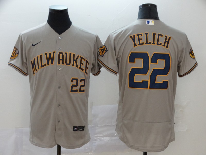 Brewers 22 Christian Yelich Gray Nike 2020 Flexbase Jersey 2