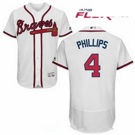 Men Atlanta Braves 4 Brandon Phillips White Flex Base Jersey