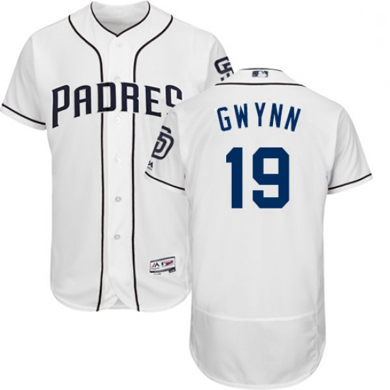 Mens Majestic San Diego Padres 19 Tony Gwynn White Home Flex Base Authentic Collection MLB Jersey