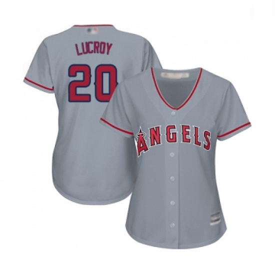 Womens Los Angeles Angels of Anaheim 20 Jonathan Lucroy Replica Grey Road Cool Base Baseball Jersey