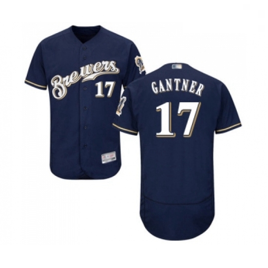 Mens Milwaukee Brewers 17 Jim Gantner Navy Blue Alternate Flex Base Authentic Collection Baseball Je