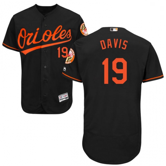 Mens Majestic Baltimore Orioles 19 Chris Davis Black Alternate Flex Base Authentic Collection MLB Je