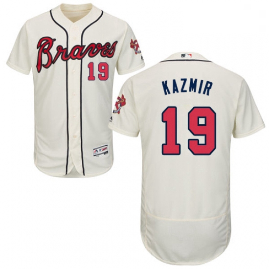 Mens Majestic Atlanta Braves 19 Scott Kazmir Cream Alternate Flex Base Authentic Collection MLB Jers