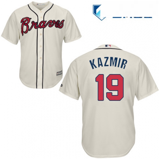 Mens Majestic Atlanta Braves 19 Scott Kazmir Replica Cream Alternate 2 Cool Base MLB Jersey