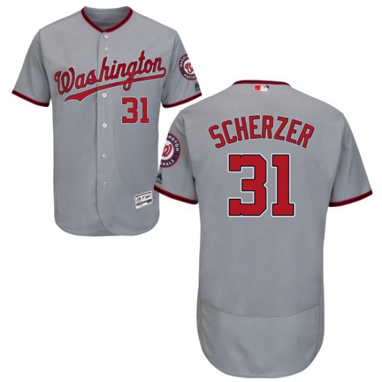 Mens Majestic Washington Nationals 31 Max Scherzer Grey Road Flex Base Authentic Collection MLB Jers