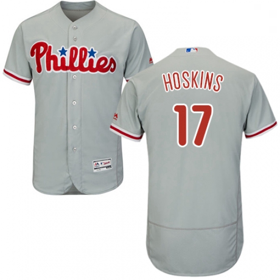 Mens Majestic Philadelphia Phillies 17 Rhys Hoskins Grey Road Flex Base Authentic Collection MLB Jer