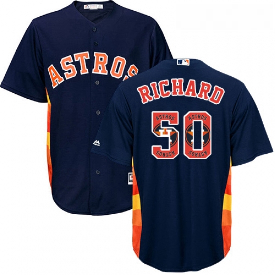 Mens Majestic Houston Astros 50 JR Richard Authentic Navy Blue Team Logo Fashion Cool Base MLB Jerse