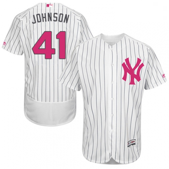 Mens Majestic New York Yankees 41 Randy Johnson Authentic White 2016 Mothers Day Fashion Flex Base M