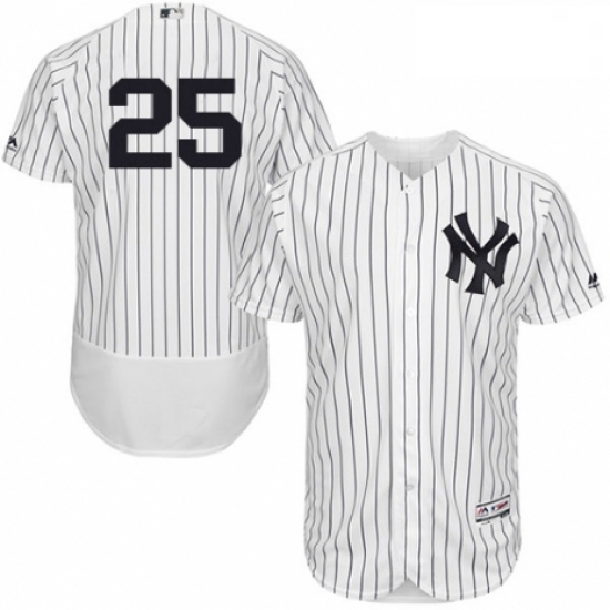 Mens Majestic New York Yankees 25 Gleyber Torres White Home Flex Base Authentic Collection MLB Jerse