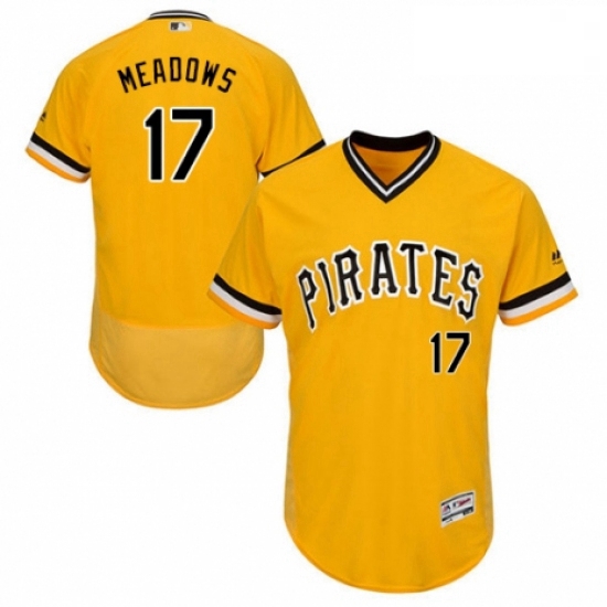 Mens Majestic Pittsburgh Pirates 17 Austin Meadows Gold Alternate Flex Base Authentic Collection MLB