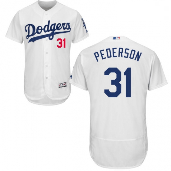 Mens Majestic Los Angeles Dodgers 31 Joc Pederson White Home Flex Base Authentic Collection MLB Jers