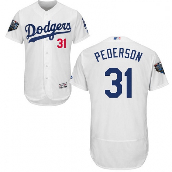 Mens Majestic Los Angeles Dodgers 31 Joc Pederson White Home Flex Base Authentic Collection 2018 Wor