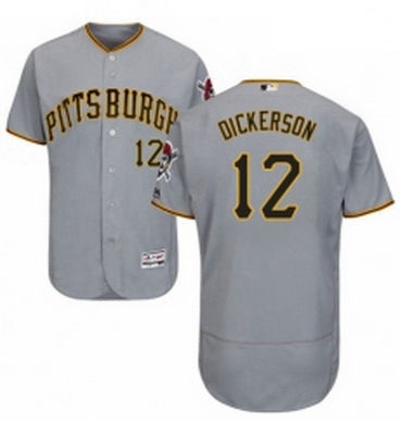 Mens Majestic Pittsburgh Pirates 12 Corey Dickerson Grey Road Flex Base Authentic Collection MLB Jer